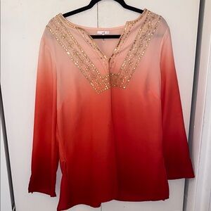 Elegant Orange Embellished Women's Top